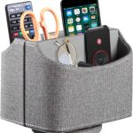 PUSU Leather 360°Rotatable Remote Control Holder,Nightstand TV Remote Caddy,Office Supplies Desktop Organizer,Spinning Storage Box for Pen,Mail,Phone,DVD, Blu-Ray, Media Player, Heater Controllers