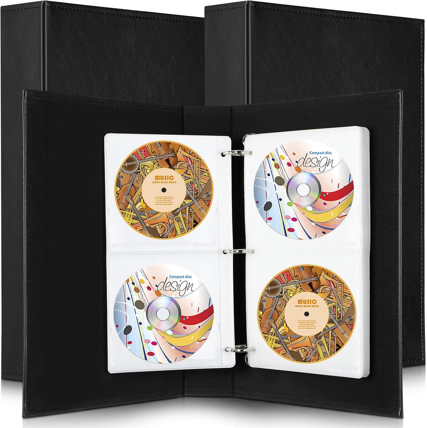 81JLe08IcTL._AC_SL1500_.jpg Affrolling 2 Pcs DVD Storage Binders Holds 96 Sleeves CD Book 3 Ring CD Album Storage Binder Space Saving DVD Case Holder Organizer for Car Home Office Travel Disc Album Photos Postcards, Black - Image 1