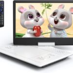 YOTON 16.9" Portable DVD Player, 4-6 Hours Rechargeable Built-in Battery, 14.1" HD Swivel Screen, Dual Stereo Speakers, USB/SD/AV/Audio/Gamepad Support -White [Not Support Blu-Ray]