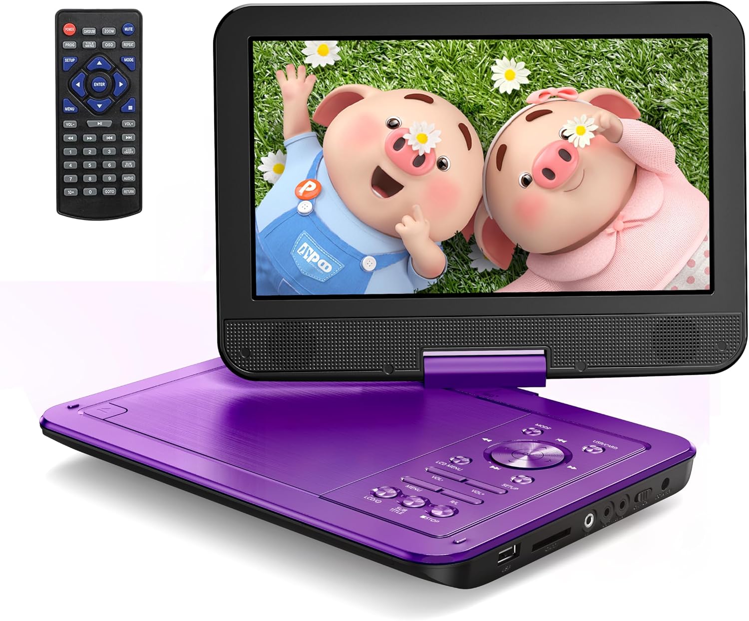 81Kkb13w8L._AC_SL1500_.jpg Yoton 12.5" Portable DVD Player with 10.5" HD Swivel Screen, Easy Setup for Kids & Elderly, 6-Hour Battery Life, Includes AV Cable & Car Charger, Supports USB/SD Card(Not Support Blu-ray), Purple - Image 1