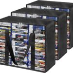 DVD Blu ray Storage Bag 3 Pack, Hold 210 DVDs or 270 Blu-Rays, Clear Easy Find Media Organizer with Reinforced Handle for Video Games, Movies, VHS Tapes