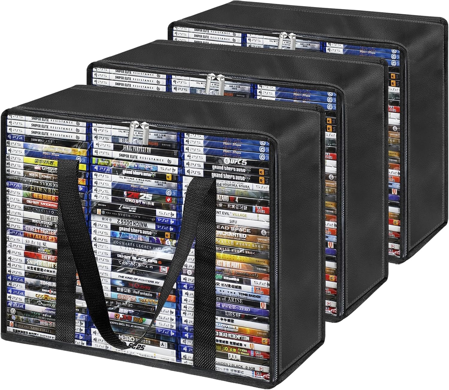 81KsEs2fcFL._AC_SL1500_.jpg DVD Blu ray Storage Bag 3 Pack, Hold 210 DVDs or 270 Blu-Rays, Clear Easy Find Media Organizer with Reinforced Handle for Video Games, Movies, VHS Tapes - Image 1