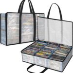 2 Pack DVD Storage Bag, Sturdy Clear CD Organizer with Carrying Handles,Media Organizer Bag for DVDs, CDs,PS4 Game,VHS, Blu Ray Disc