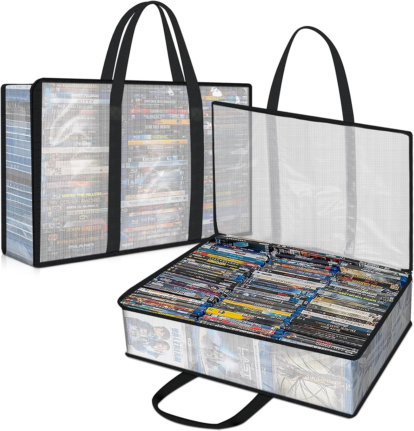 81Ky8Ym-qBL._AC_SL1500_.jpg 2 Pack DVD Storage Bag, Sturdy Clear CD Organizer with Carrying Handles,Media Organizer Bag for DVDs, CDs,PS4 Game,VHS, Blu Ray Disc - Image 1
