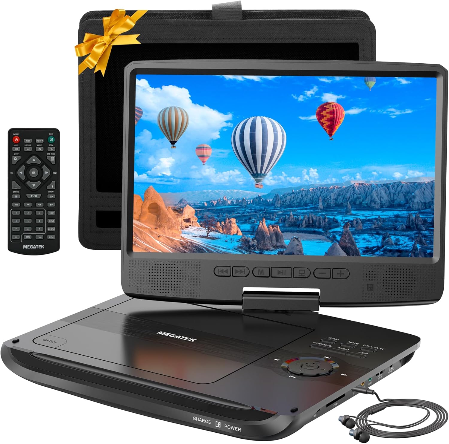 81NcWnWCfL._AC_SL1500_.jpg MEGATEK 12.5" Portable DVD Player with 10.5" Screen & Headphones, Car DVD Player for Kids with Headrest Mount, 6-Hour Battery, Supports CD/DVD/USB/SD Card, Remote - Black - Image 1