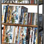 ELITEROO 3-Tier CD Storage Rack, Wood DVD Holder with 2-in-1 Assembly Design, Tilting CD Organizer Tower Holds Up to 112 CDs or 78 DVDs, Table Top DVD Display Stand for Music Enthusiasts, Rustic Brown