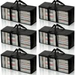 6 Pack DVD Storage Bags, PVC DVD Organizer with Zipper and Handles, Stackable Transparent Media Holder Case for Blu Ray, CDs and Video Games, Holds 35 DVDs Each