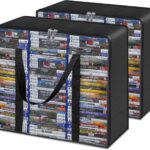 CD DVD Storage Bags 2-Pack, PU & Clear Blu-ray Case Holder with Zipper & Handles | Holds 99 Blu-Ray 64 DVD 156 CD Cases per Bag | Media & Video Game Storage Organizer for Movies