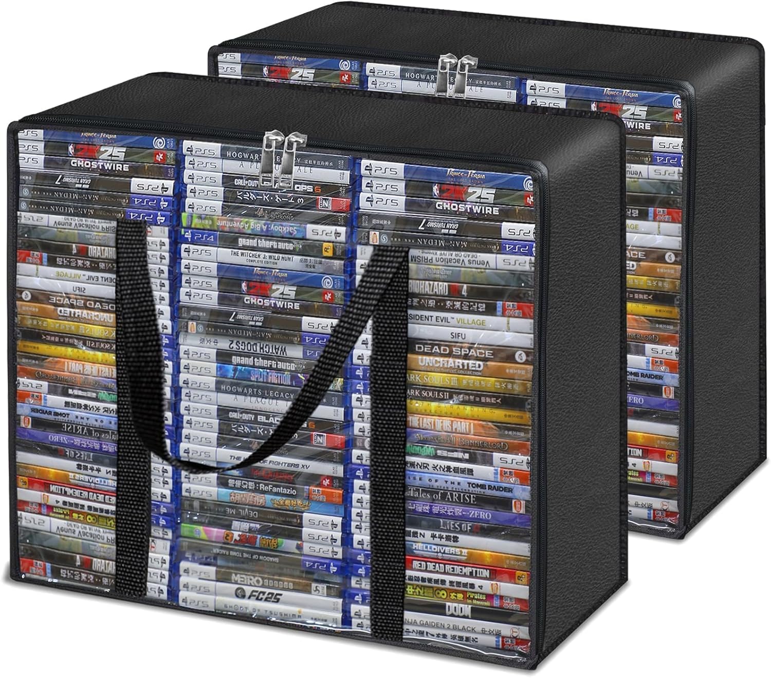 81W0ecDk96L._AC_SL1500_.jpg CD DVD Storage Bags 2-Pack, PU & Clear Blu-ray Case Holder with Zipper & Handles | Holds 99 Blu-Ray 64 DVD 156 CD Cases per Bag | Media & Video Game Storage Organizer for Movies - Image 1