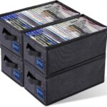CCidea 4 Pack DVD Storage Box with Clear Window, DVD Case Organizer with Zipper Closure, Foldable Stackable Media Storage for DVDs, Blu-ray, Video Games - Holds 27+ Standard Cases 15.75" x 8.1" x 6.3"