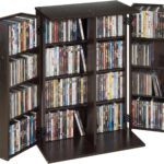 VEVOR Media Storage Cabinet, 4-Tier DVD Shelf Organizer, 24.02 x 14.49 x 33.31 in Multimedia Storage Organizer for CDs, DVDs, Books, Games, CD Shelf for Living Room, Home Office, Recording Room, Brown