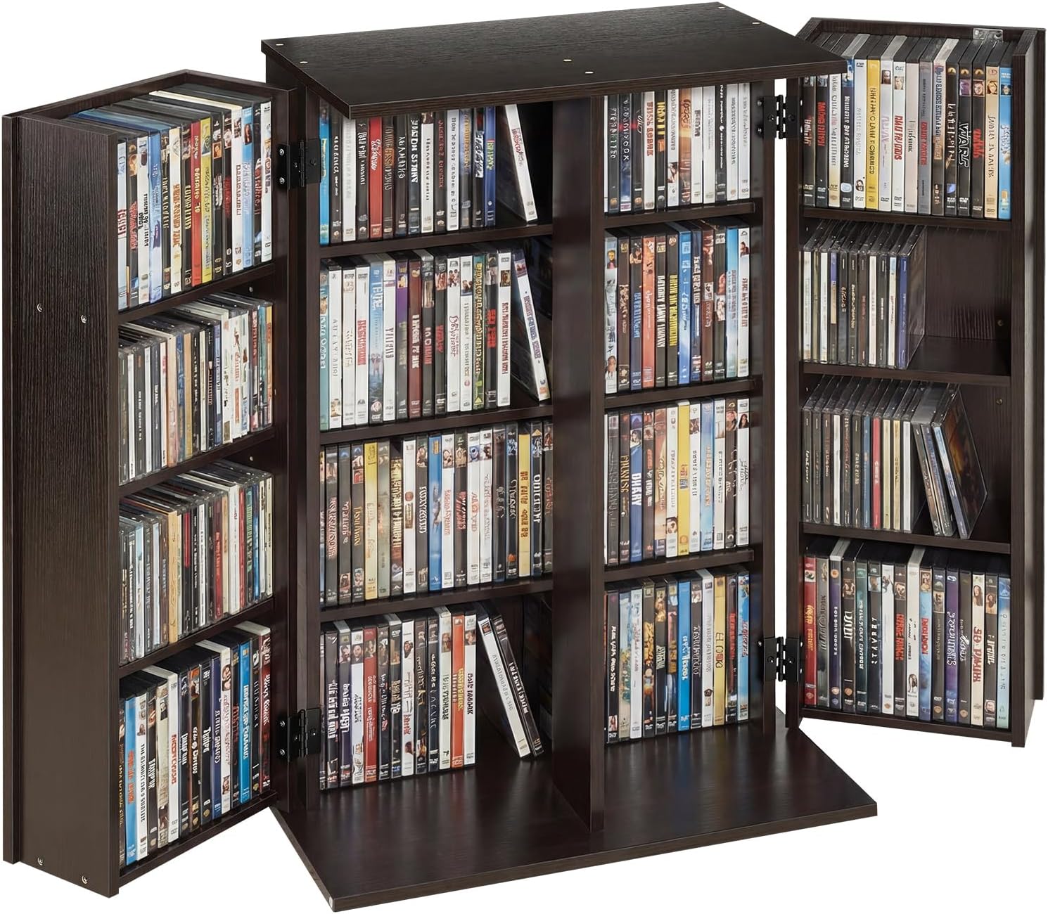 81XZogA6kBL._AC_SL1500_.jpg VEVOR Media Storage Cabinet, 4-Tier DVD Shelf Organizer, 24.02 x 14.49 x 33.31 in Multimedia Storage Organizer for CDs, DVDs, Books, Games, CD Shelf for Living Room, Home Office, Recording Room, Brown - Image 1