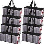 QTLCOHD 8 Pack DVD Storage Bags, Clear PVC DVD Case Holder with Handles, Front Window Zipper Design, Stackable Media Organizer for Blu Ray Disc, Movie Cases, VHS Box, CDs, Hold 320 Pcs DVDs (40 Each)