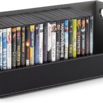 Stock Your Home DVD Storage Box, Movie Shelf Organizer for Blu-Ray, Video Game Cases, CDs, VHS Tape Display Stand, Disc Holder Can Store Up to 28 DVDs, Faux Leather (Black)