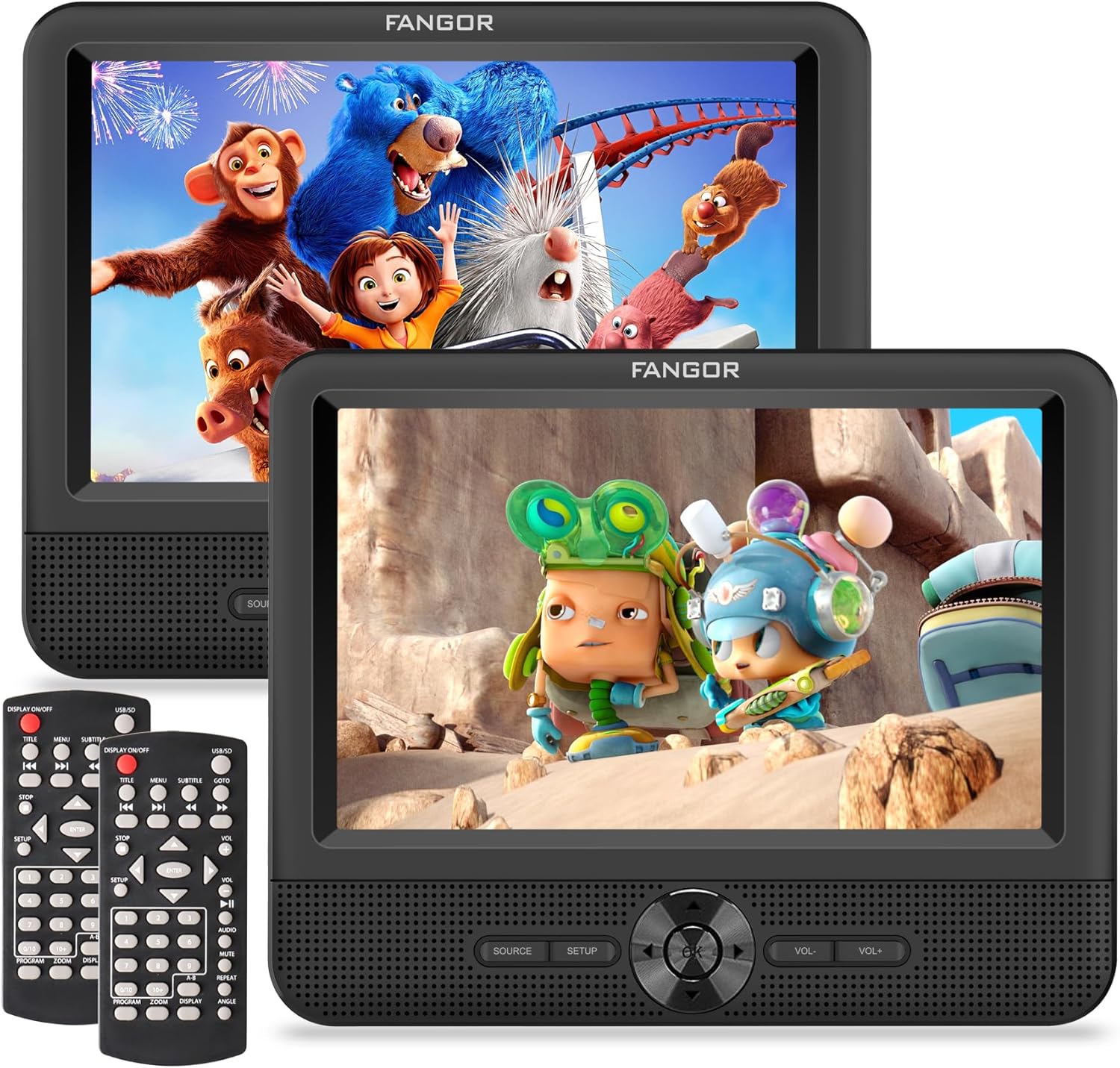81gbI-pmwkL._AC_SL1500_.jpg Car DVD Player Dual Screen, FANGOR 7.5 Inch DVD Player for Car Play The Same or Two Different Movies with Headrest Straps, Support Last Memory, AV Out/in, USB/SD Card, All Regions - Image 1