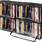 4-Pack DVD Storage Box, Stackable DVD Case Holder Organizer with Front Zippered Clear Window, CD Holder for CD, Blu-ray, VHS, Video Games, and Movie Collection, Holds 100+ Cases