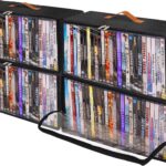 4 Pack DVD Storage Box, Stackable Oxford Fabric DVD Cases Holder with Front Zippered Clear Window and Handles, 15.7 x 7.9 x 6.1 In, Foldable DVD Organizer Rack, Holds Up to 100 DVDs (25 Each)