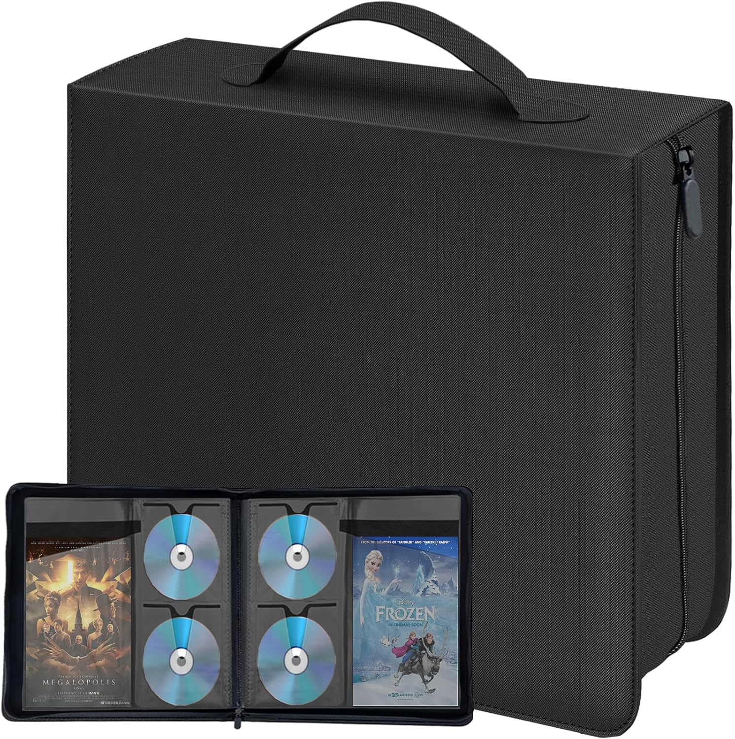 81s8wWus7mL._AC_SL1500_.jpg CD DVD Storage Binder with Handles - Holds 200 Discs & 100 Booklet Pockets, PU Leather Cover for Blu-ray Movies, Music CDs, Audio Disks, Portable Media Organizer - Image 1