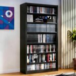 7 Tier DVD Storage Cabinet Shelf, Metal Media Storage Shelf with Adjustable Shelves, CD DVD Display Cabinet for Living Room & Home Office (Black)