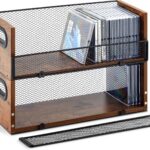 Geelin 2 Pcs Wooden Cd Storage Box Holder Racks Retro Cassette Tape Display Stand with Carrying Handles, Organizer Shelf for Movie Cases, Dvds, Cd Organizer Can Store up to 36 Pcs