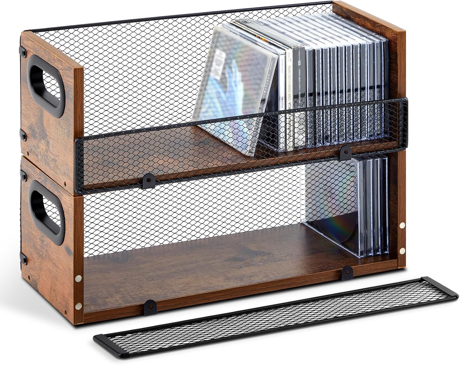 81wEcRFGMaL._AC_SL1500_.jpg Geelin 2 Pcs Wooden Cd Storage Box Holder Racks Retro Cassette Tape Display Stand with Carrying Handles, Organizer Shelf for Movie Cases, Dvds, Cd Organizer Can Store up to 36 Pcs - Image 1