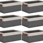 GhvyenntteS Small Fabric Storage Bins with Handles 6 Pack, 11.8" x 7.87" x 5.11" Storage Baskets for Shelves, Baskets for Organizing Clothes Underwear Socks Hats DVDs (Grey/White)