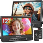 WONNIE 12" Dual Car DVD Players Portable DVD Players for Car Headrest Play a Same or Two Different Movies with 5-Hour Rechargeable Battery, Mounting Brackets, All Region, Support USB/Sync TV