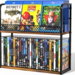 Alyoen 2-Tier DVD Storage Rack, DVD Shelf, DVD Holder Organizer with Display Top Shelf & Non-slip Pads, Stores Up to 56 DVDs, Retro DVD Stand Tower for Music Enthusiasts, Collection