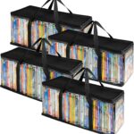 Stock Your Home DVD Storage Bags (Set of 4) Media Organizer Bag for DVDs, CDs, Blu Ray Disc, Movie Cases, VHS Box, Video Game Disks, Clear Plastic Holders with Carrying Handles and Zipper - Black
